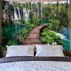 Beautiful Green Nature Tapestry Rainforest Waterfall Landscape with Wooden Bridge Scene - Perfect for Bedroom, Holiday Gift, and Birthday Gift