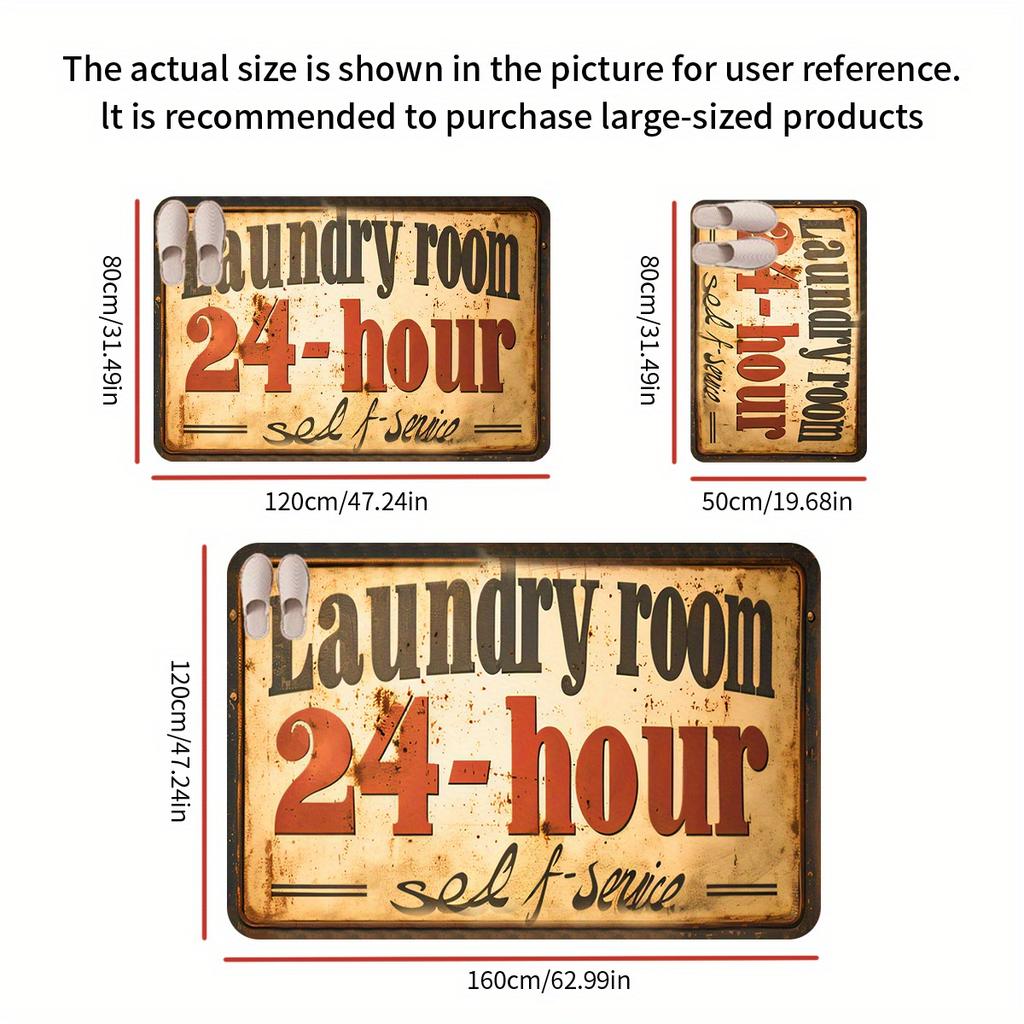 Vintage Sign Style Doormat "Laundry Room" Printed Polyester Machine Washable Entrance Floor Mat 80x50cm