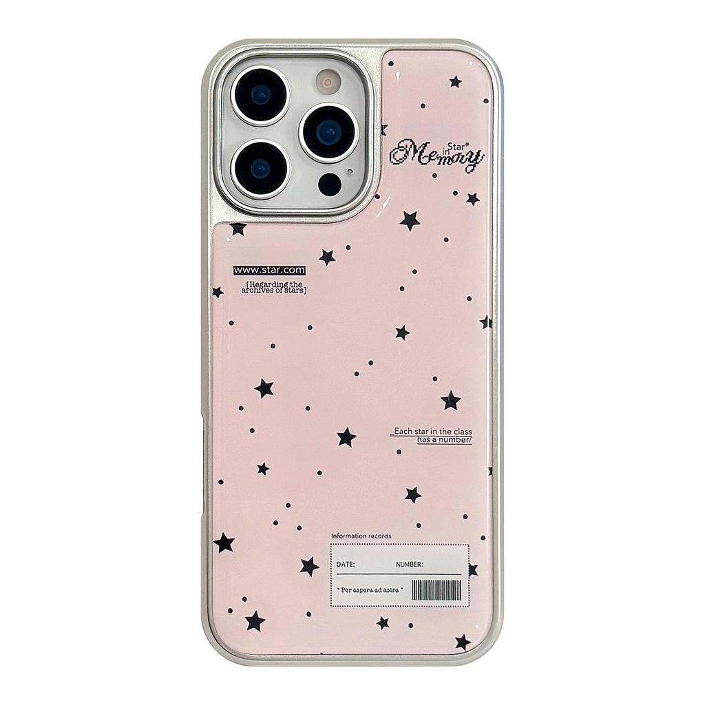 Suitable for Apple 15 phone case, iPhone 16 Pro Max, black and pink stars with resin, 17 electroplated, 14 minimalist style, Huawei