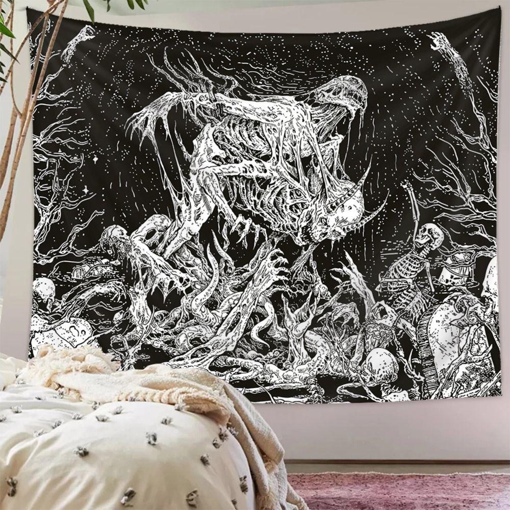 Psychedelic Black Skeleton Tapestry Gothic Wall Rug Wall Hanging Blanket  Home Decoration