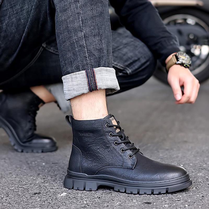 Fashion Men Shoes 2024 New Autumn Winter Thick Sole Warm Leather Boots with Cotton British Style Men Trendy Fashionable Short Work Boots