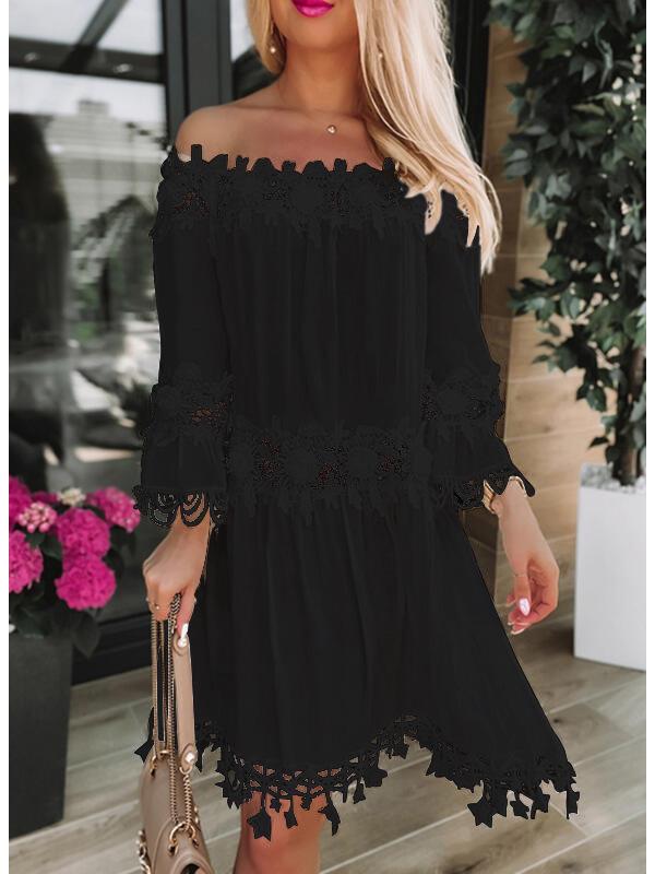 2024 European & American Off-the-Shoulder Lace Trim Dress