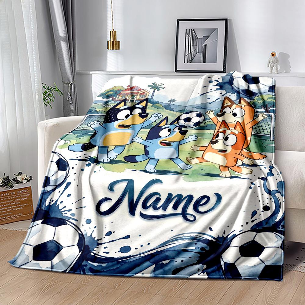 Bluey's Adventure World Customize Your Name Blanket Throw Personalized Blanket Warmthful Decor for Bed Living Room Bedding Chair Four Seasons Universa