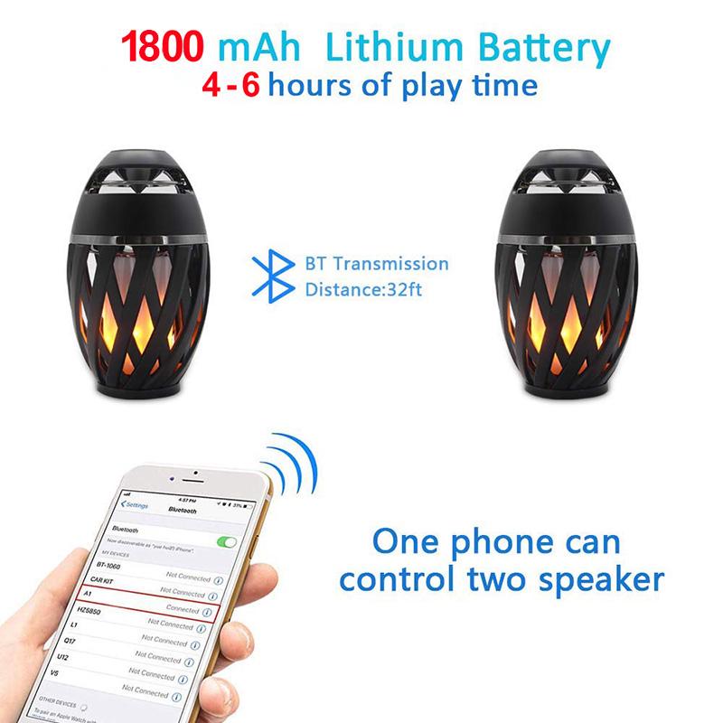 Portable Wireless Speaker LED Flame Light Loudspeaker Bluetooth Speaker Outdoor Player with LED Flame Torch Light Flicker Light