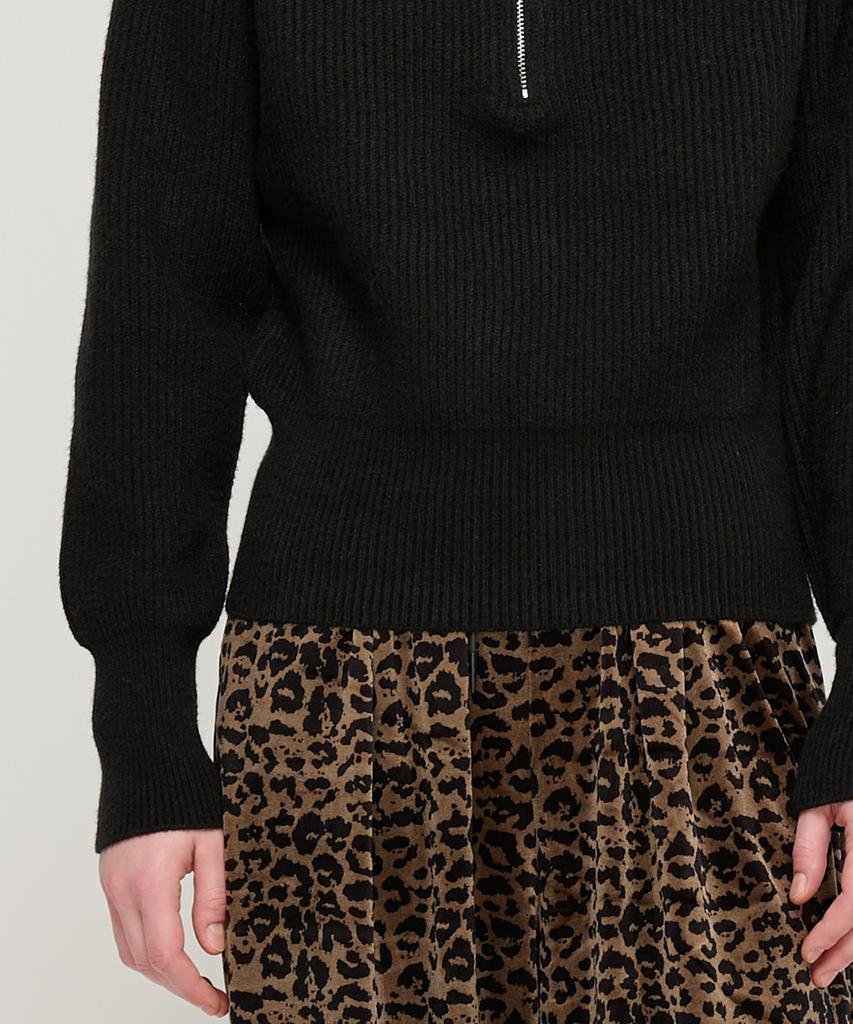 ROIDESROIS Raglan Half-Zip Collar Ribbed Knit (Black)