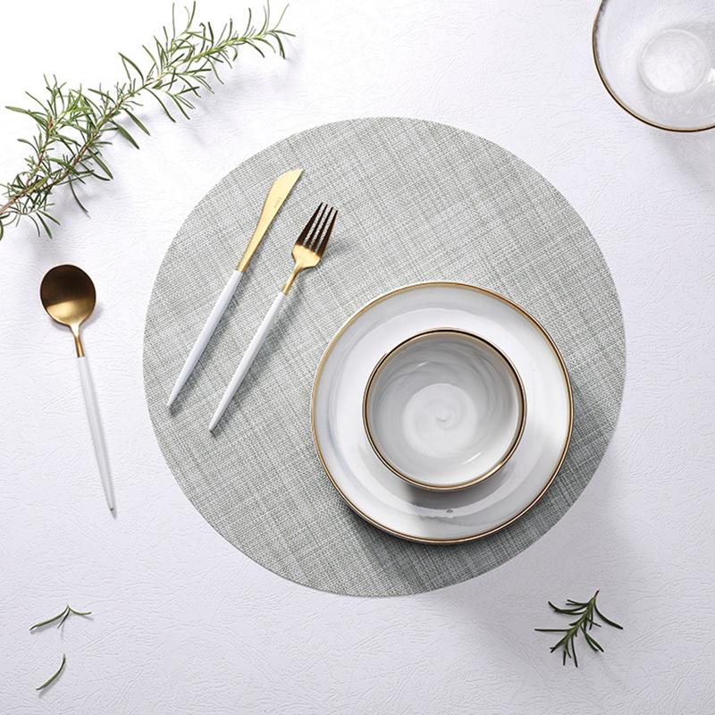 6-piece PVC Placemats Table Mats Heat Insulated Pad Round Washable Placemats Table Decor 5 Colors 35x35cm
