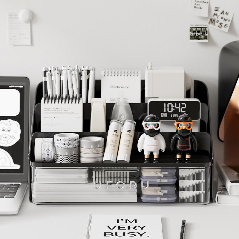 Desk organizer, student stationery drawer, home and office organizer with pen holder, multi-purpose storage box