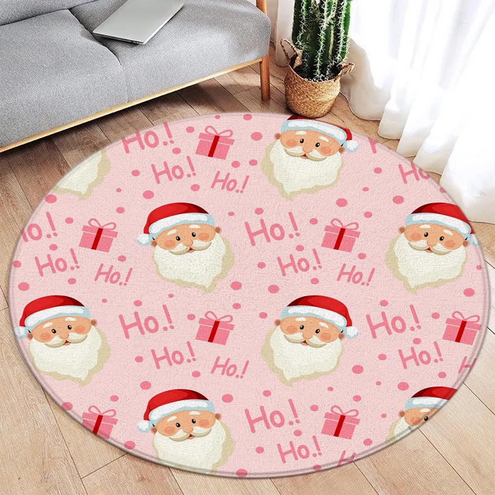 Cartoon Santa Claus Round Carpet Xmas Gift Red Christmas Flannel Mat Home Living Room Bedroom Decorative Floor Rugs
