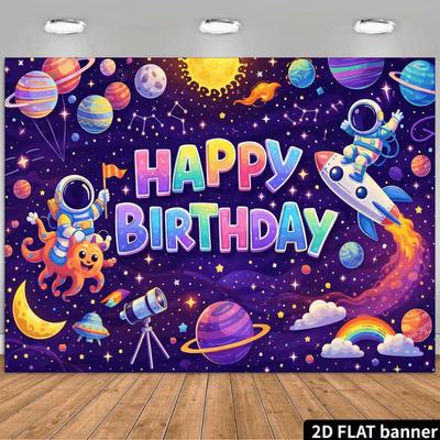 2D Colorful Galaxy Astronaut Background for Children's Birthday Party