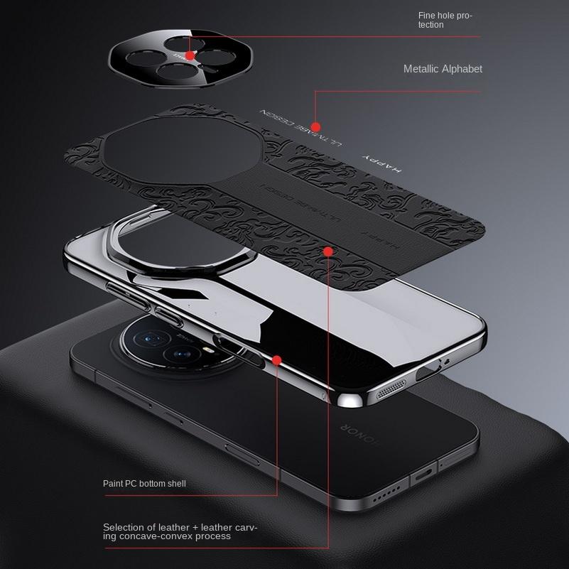 Auspicious Cloud Leather Carving Process Embossed Case For Honor Magic8 Pro Magic 8 Slim Plated Frame Protection Cover