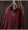 Women's Retro Ethnic Drawstring Hooded Appliqué Knit Cotton Sweater - Loose Plus Size for Spring & Autumn