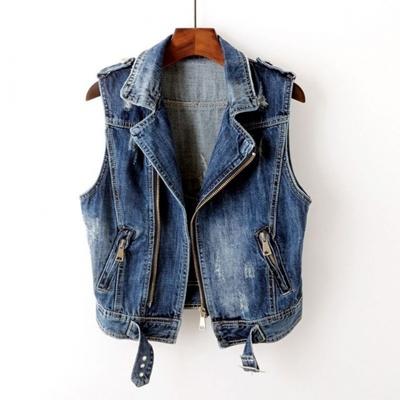Girls Ripped Cowboy Waistcoat Denim Vest Sleeveless Tops Short Jacket