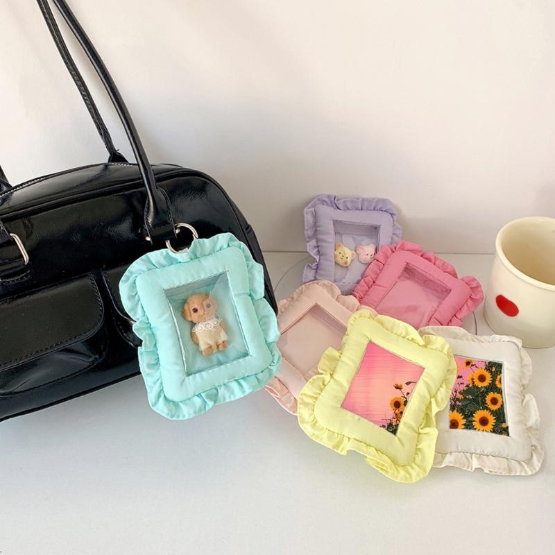 Cute Cloth Pillow Photo Holder Keychain For 3 Inch Photocard Cards Portable Wall Decoration Travel Accessory