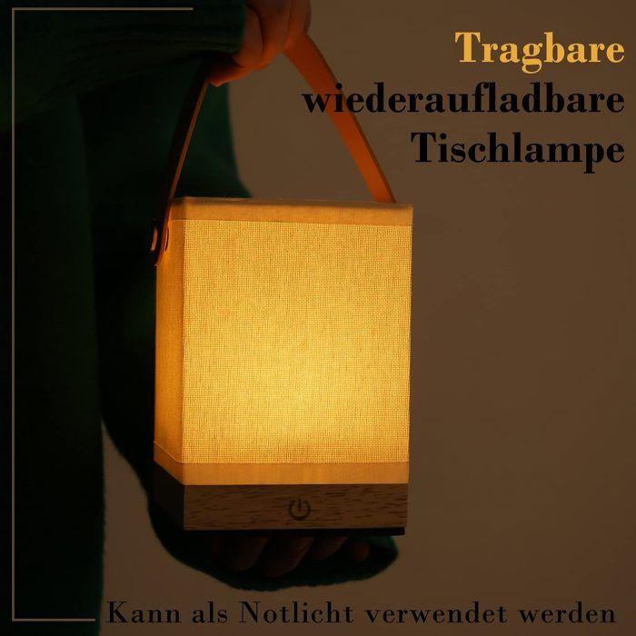 NETTLIFE Lampe de bureau à LED - Design en forme de seau à main, en bois et tissu, de forme carrée