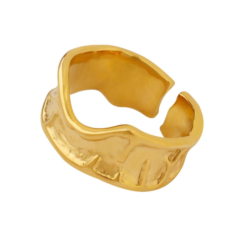18K Gold-Plated Irregular Embossed Open Ring - Stainless Steel, Fade-Resistant