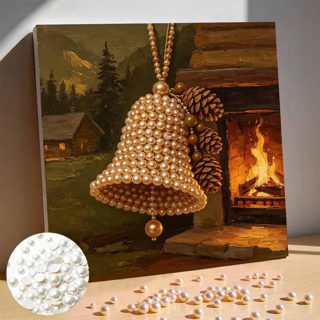 DlY Mini Framed Pearl Painting Kit Christmas Bell Pinecone Beads Canvas Home Decor Painting