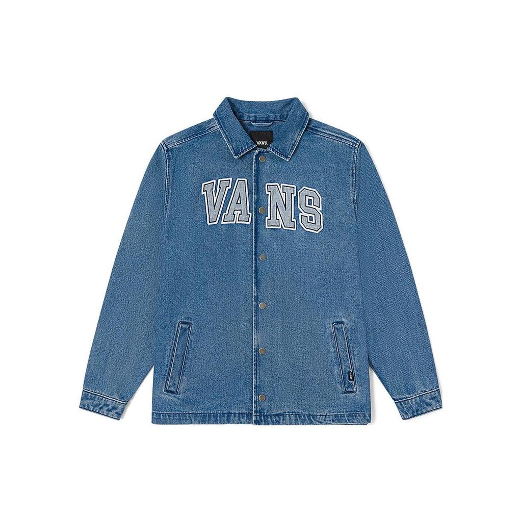 Vans Letter Print Single Button Denim Jacket Men jackets Washed-Blue VN0007WN7W6