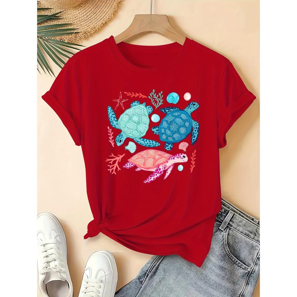 Damen Meeresschildkröte Kurzarm T-Shirt - Lässiges Rundhals Sommer Oberteil Geeignet für Frühling Sommer