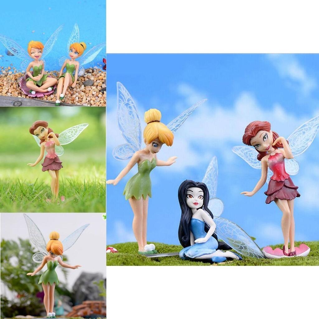 Flower Fairy Miniature Dollhouse Garden Decor Set Of 6 Fly Wing Figures Hand-painted Plastic Material 5-10cm Size