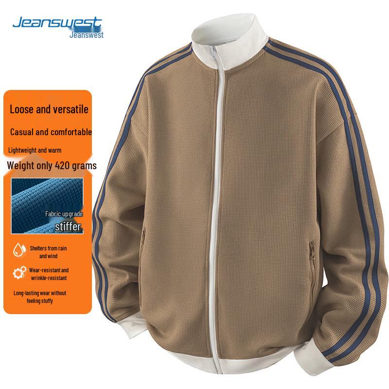 

JEANSWEST Men s Stand Collar Striped Cardigan Sweatshirt XL