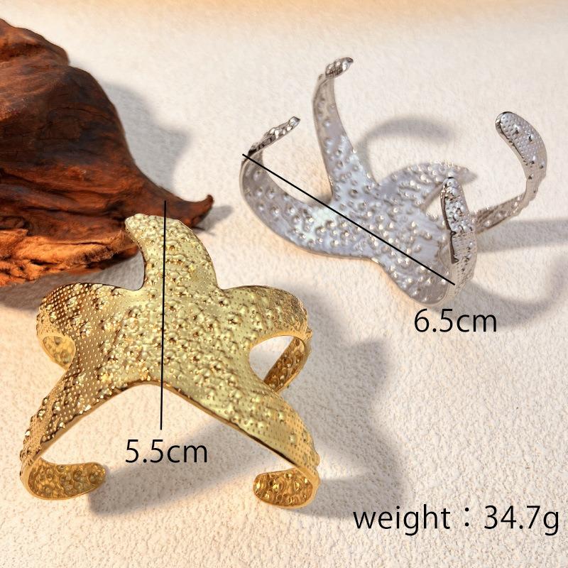 Fashion Ins Stainless Steel Open Oil Pressure Bracelet Women's Starfish Arm Ring Plated 18K Real Gold Jewelry