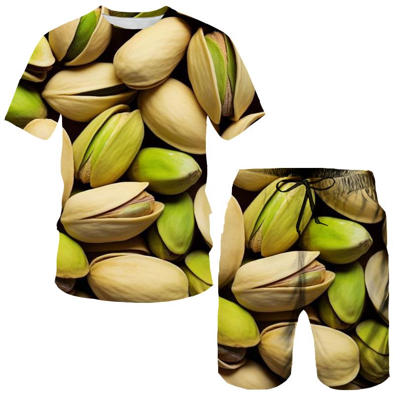 

Забавные футболки с 3D принтом фруктовых орехов и шорты, мужские спортивные костюмы, футболка большого размера с короткими рукавами, брюки, комплект мужских костюмов, одежда XL