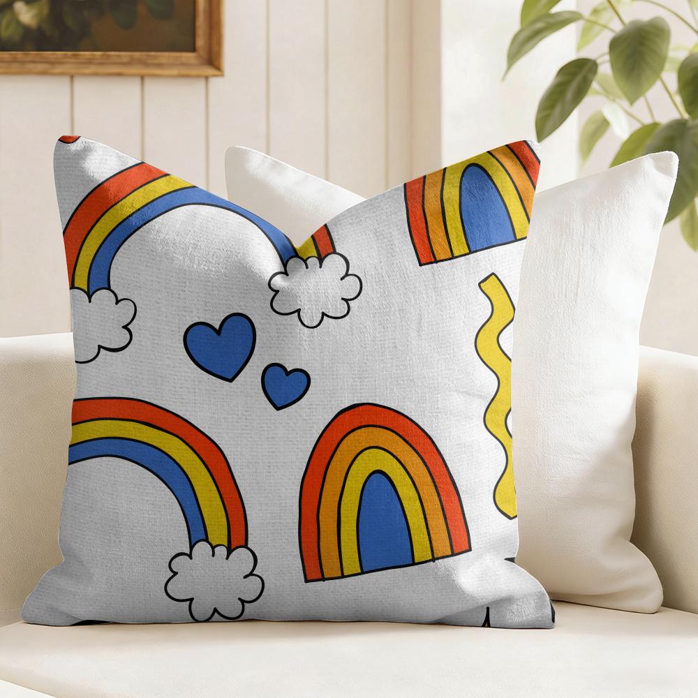 Rainbows and hearts Cushion Cover Natural Linen Double Sided Print Throw Pillow Case for Sofa Couch Home Decor
