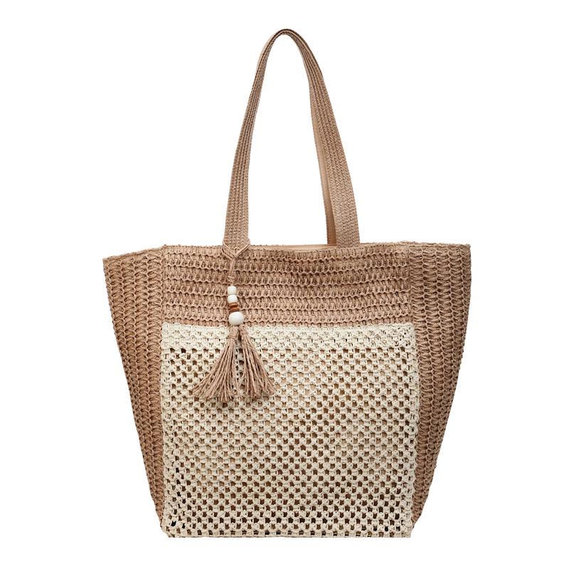 Женская плетёная пляжная сумка большой вместимости - Трансграничный дизайн через плечо с镂镂 Without Accessories коричневый