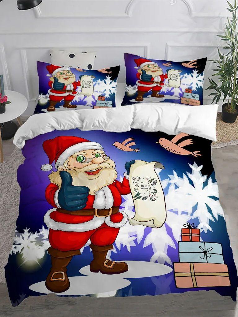 Comforter 3-Piece Christmas Theme - Soft Breathable Comfortable Bedding With Vibrant Tree Gingerbread Man And Snowflak
