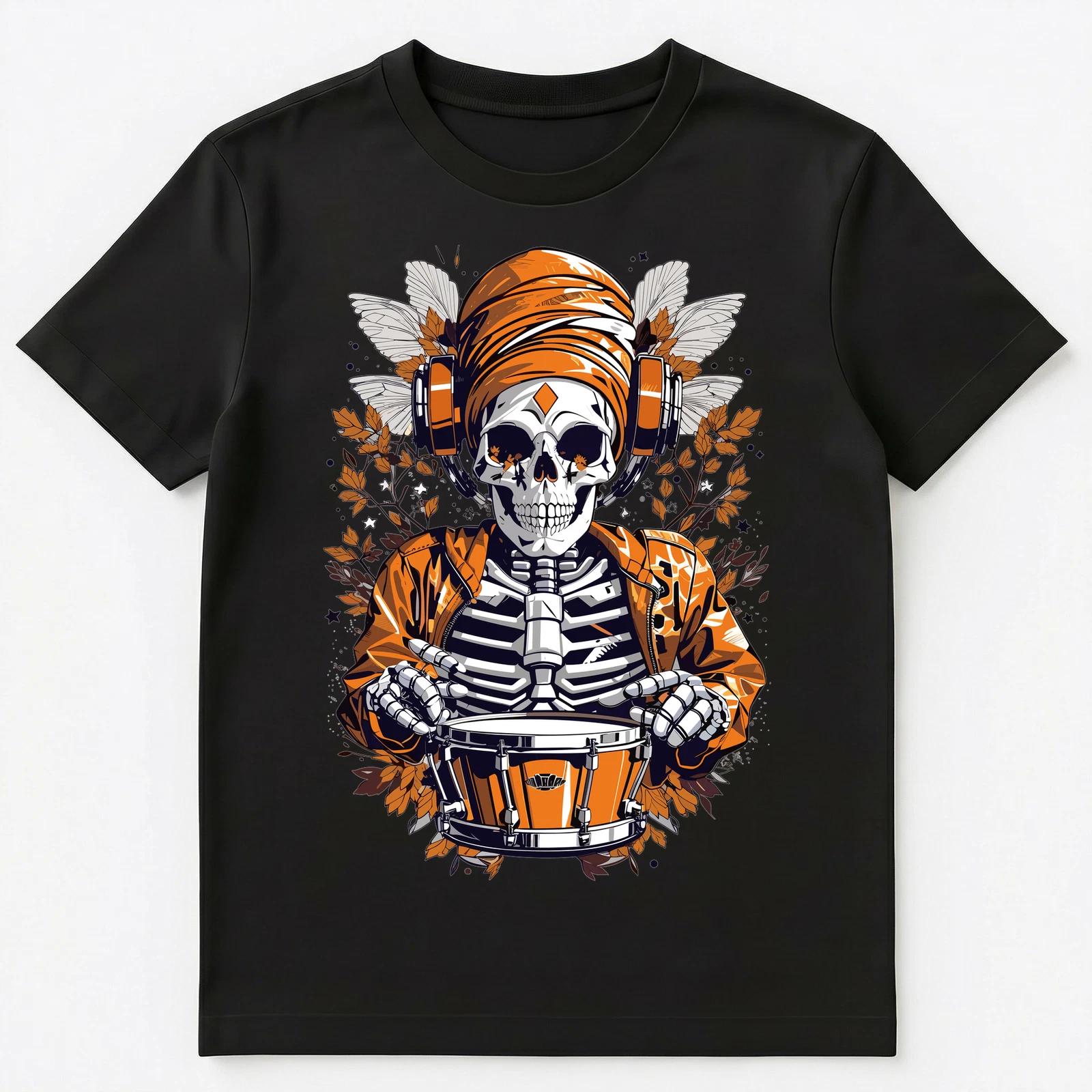 Abstract Floral Skeleton With A Drum Graphic Unisex T-Shirt 2XL