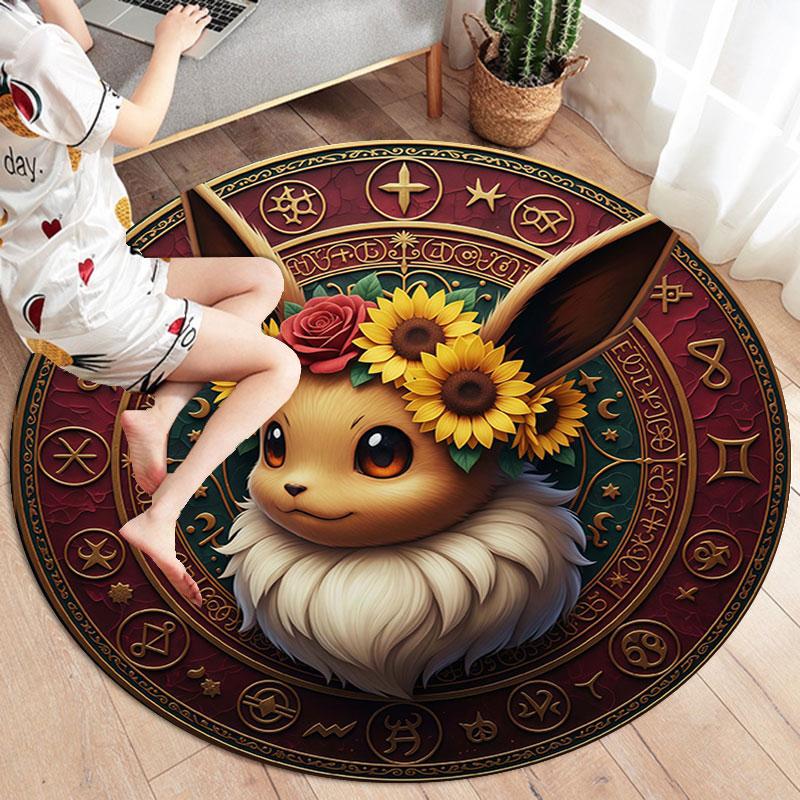 Retro Pokemon Round Area Rug,Carpet Rug for Living Room Bedroom Sofa Playroom Decor,Non slip Floor Mat