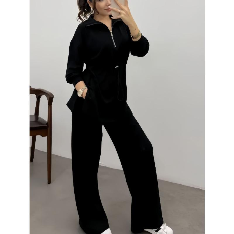 IHUASU Kadın Moda Günlük Sonbahar Kış Uzun Kollu POLO Yaka Pantolon Takımları