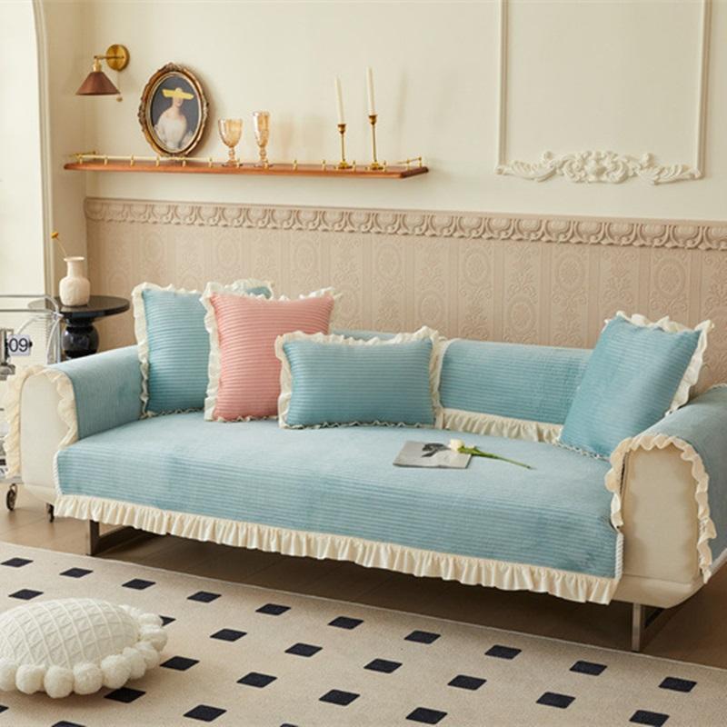 Verdicken Plüsch Sofa Abdeckung Rüschen Universal Sofa Handtuch Matte Anti-Slip Kombination Couch Kissen Schonbezug Für Wohnzimmer Protector