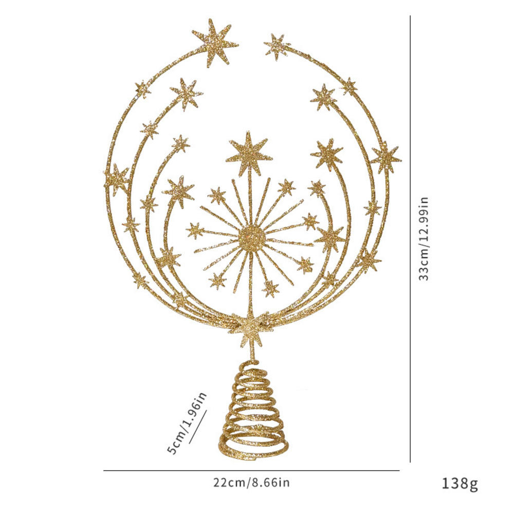 Christmas Tree Toppers Star with LED String Lights Ornaments for Christmas Home Party Decoration Festival Party New Year