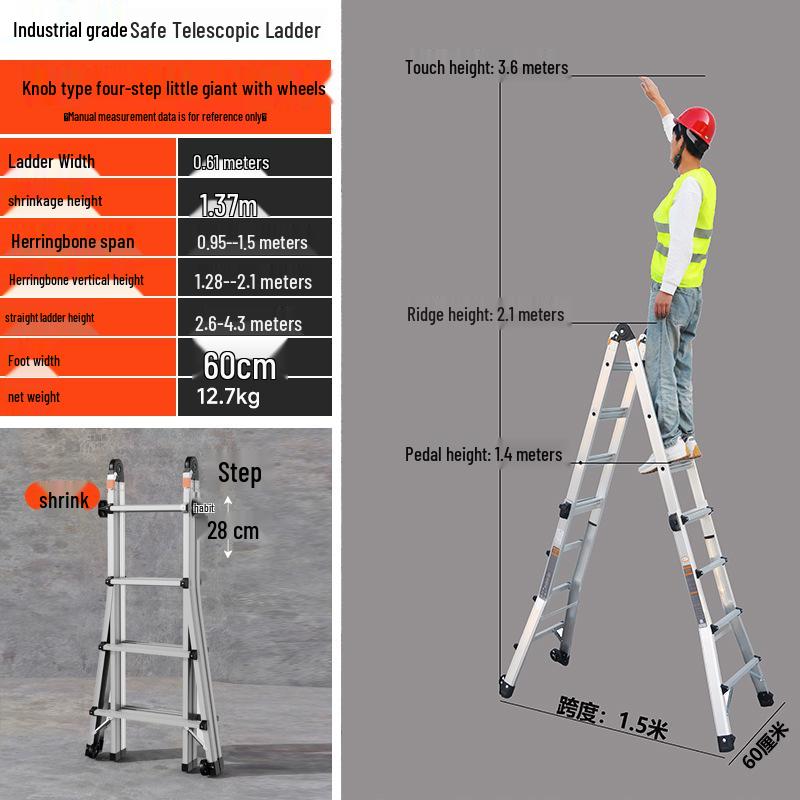 Aluminum Alloy Telescopic A-frame Ladder - Foldable, Extra Long, Safety Engineering Ladder