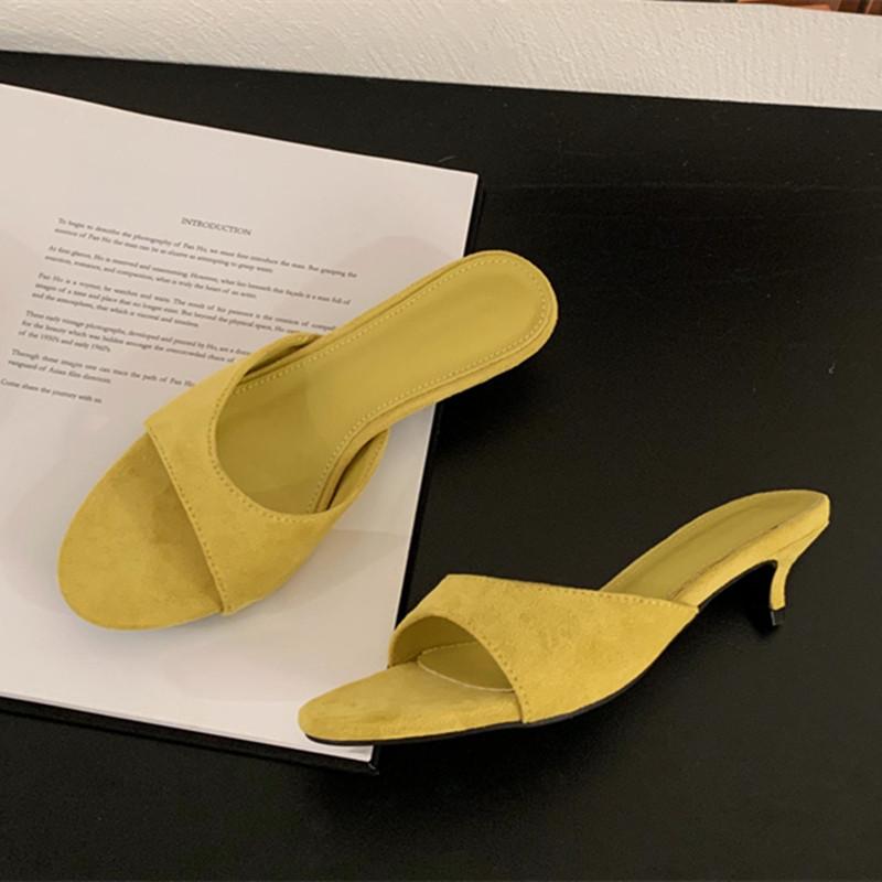 

Мода Bailamos 2025 Лето Новые Женские Шлепанцы Мода Низкий Каблук Дамские Элегантные Слайды Открытый Носок Уличные Платье Сандалии Обувь Мухер 39 жёлтый