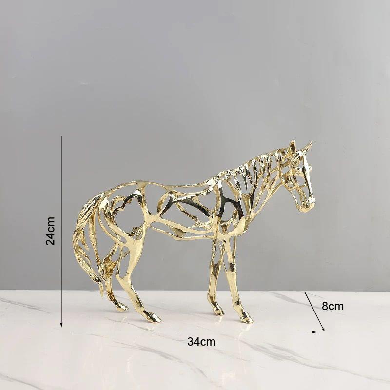 Abstract Gold Hollow Metal Horse Animal Sculpture Ornament Home Room Table Statue Decoration Fengshui Office Desk Figurine Craft