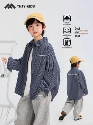 2025 Boys' Cotton Striped Plaid Shirt - Spring/Autumn Fashion
