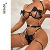 New Erotic Lingerie Bow Steel Bras Thong Metal Chain Garter Set Women's Open Temptation Sexy Backless Halter Underwear Porn Sets