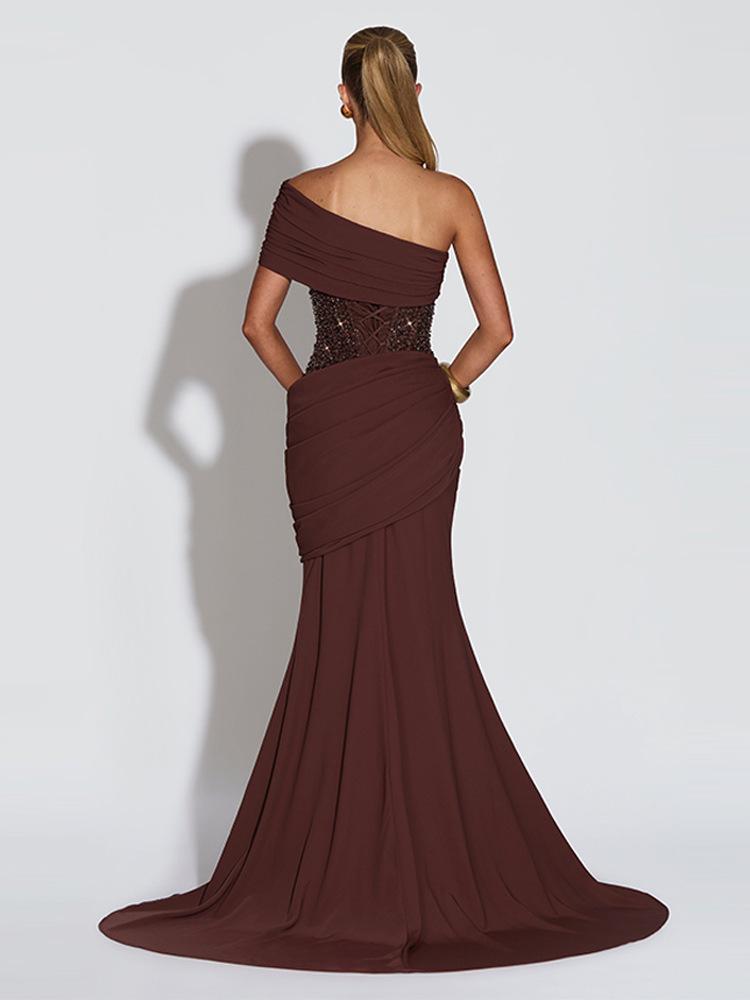2026 Spring/Summer One-Shoulder Sequin Bustier Evening Gown with Large Skirt