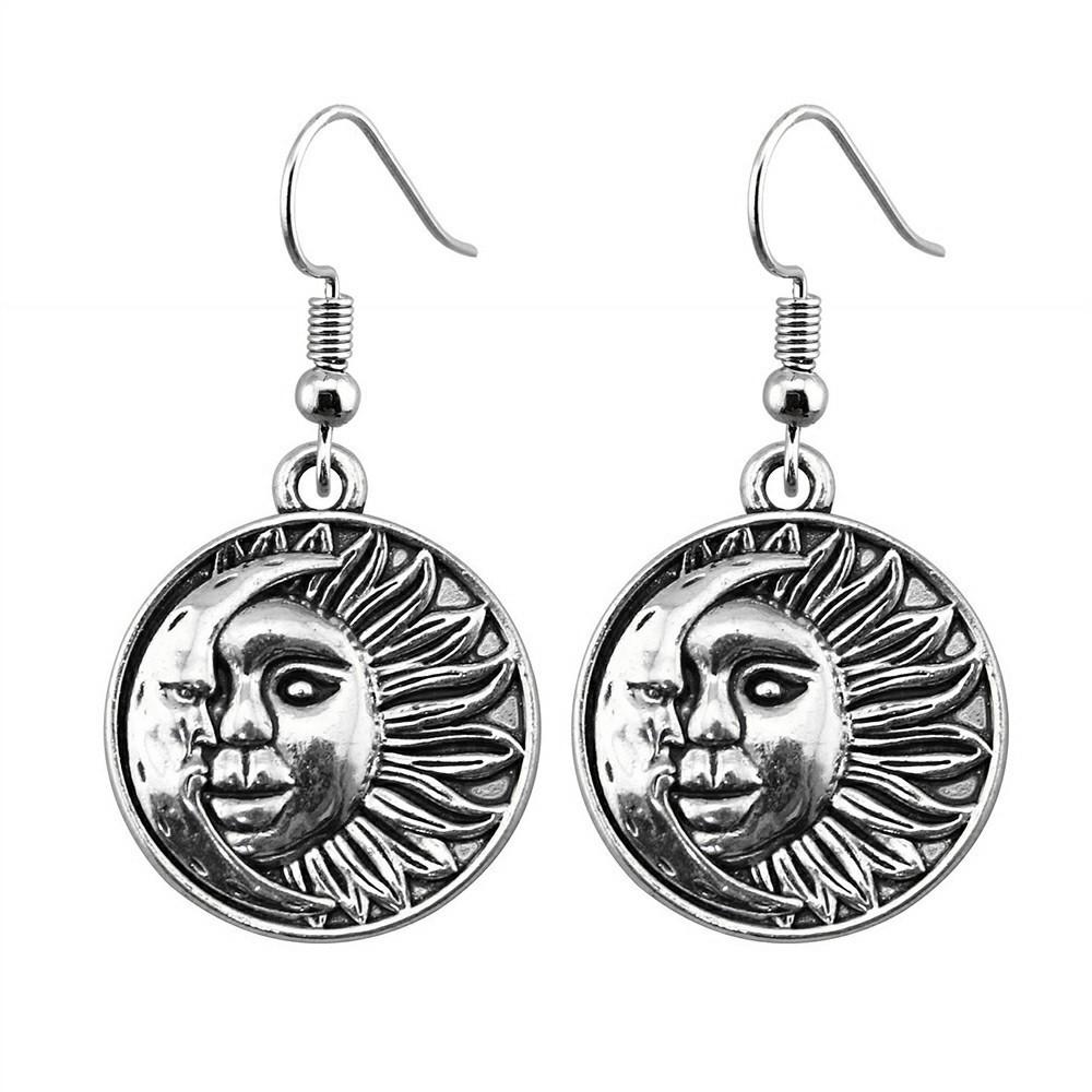Matte Crescent Moon Dangle Earrings Sun Minimalist Gothic Lunar Drop Earrings Dark Celestial Jewelry