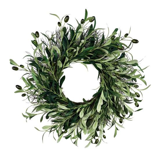 Artificial Olive Wreath for Front Door Realistic Green Olive Branches with Bean for Farmhouse Indoor Outdoor Home Wall Window Wedding Decor