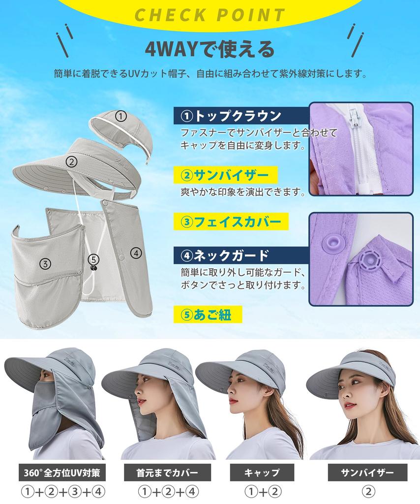 Hatt Ekstra Bred UV Søt UV Beskyttelse Solbeskyttelse UV God Svette Rask Hake Flie Lite Ansikt Solbeskyttelseshatt Gratis Ansiktsdeksel Inkludert [YUMISS]