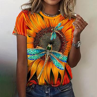 T-Shirt For Women Dragonfly Print Fashion Casual Women Plus Size Short Sleeve O-Neck Female Harajuku Clothing 2025 Summer