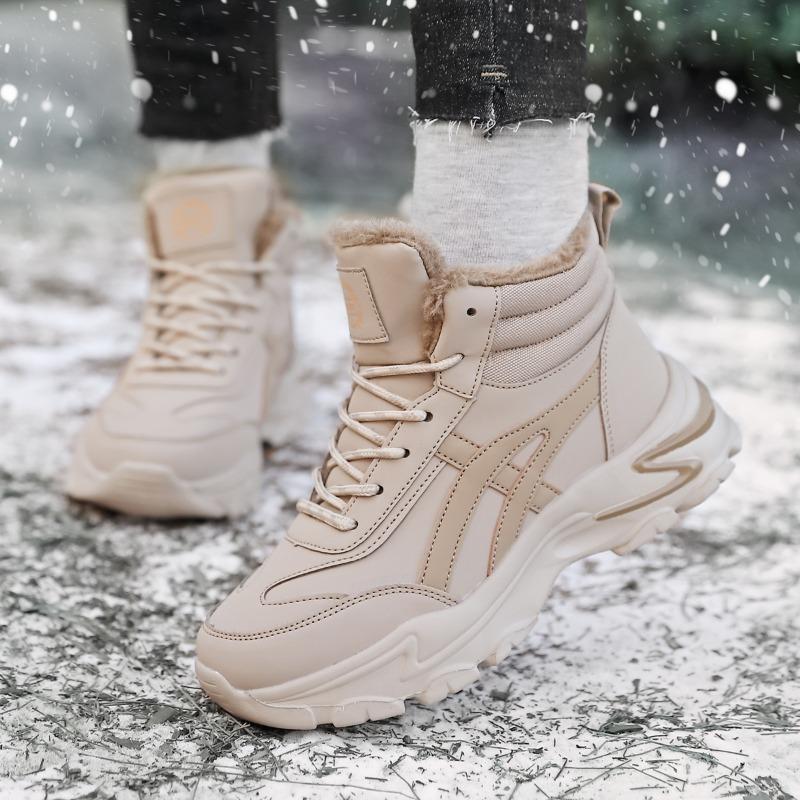 Damskie Buty Zimowe Pluszowe Grube Trampki Sznurowane Codzienne Wysokie Ciepłe Buty Botki Rozmiar 35-42 Damskie Zimowe Skórzane Buty