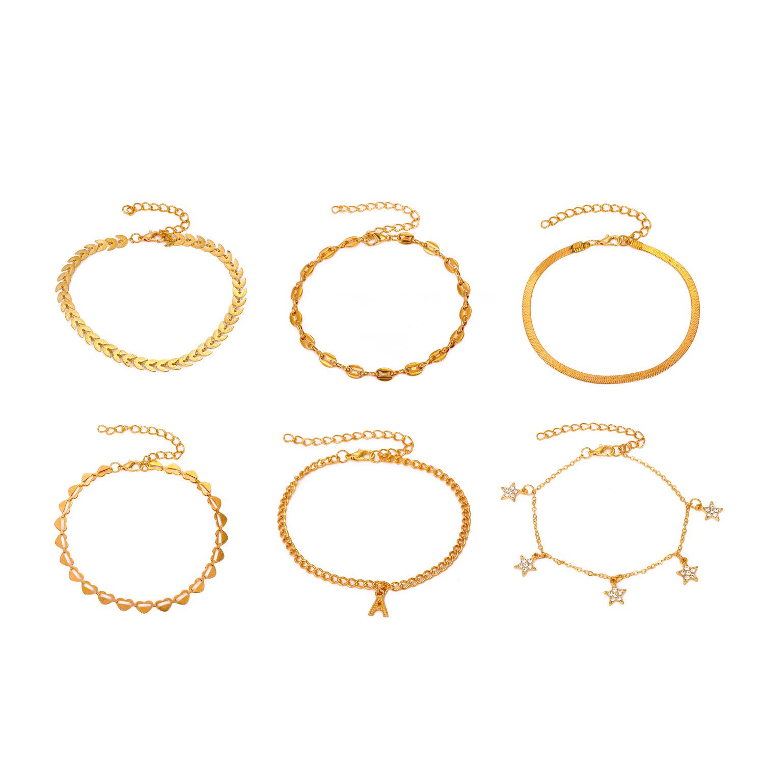 

Винтажный многослойный геометрический набор браслетов в холодном стиле с металлическими шармами в виде сердца, звезды и буквы