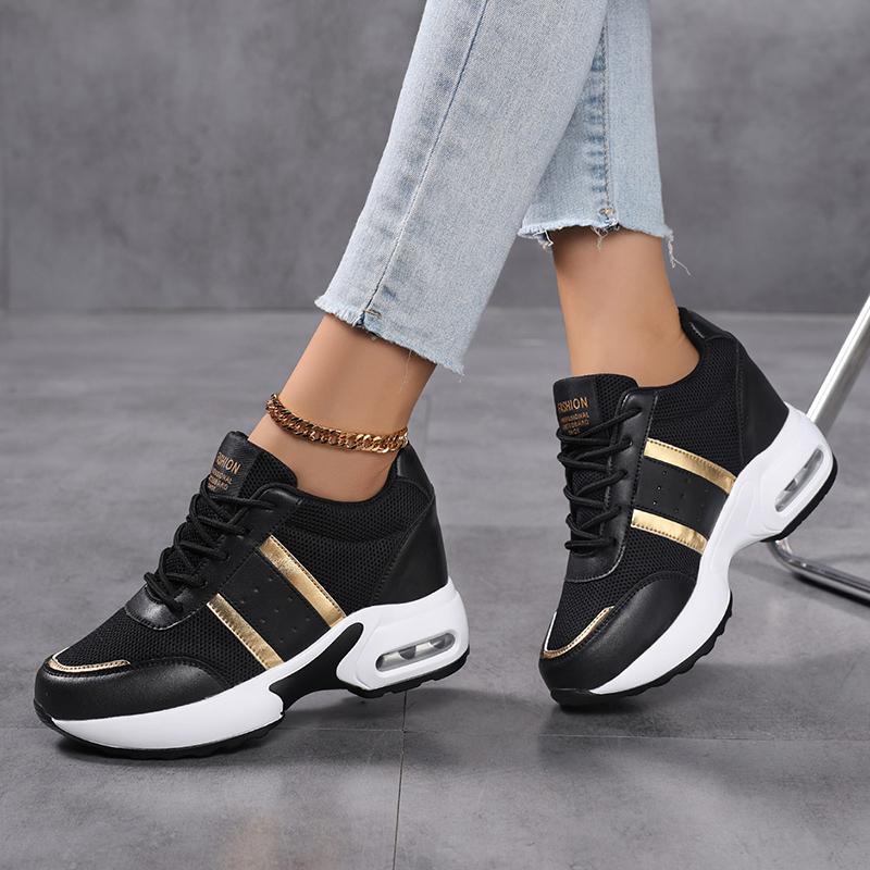 Air-cushion Platform Shoes Women's Elastic Casual Walking Shoes Invisible Height-increasing Traveling Shoes