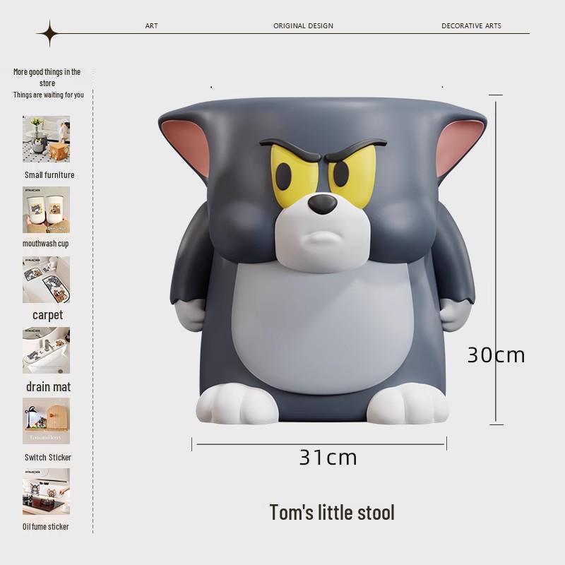 Tom & Jerry Cartoon Glass Side Table & Stool Set