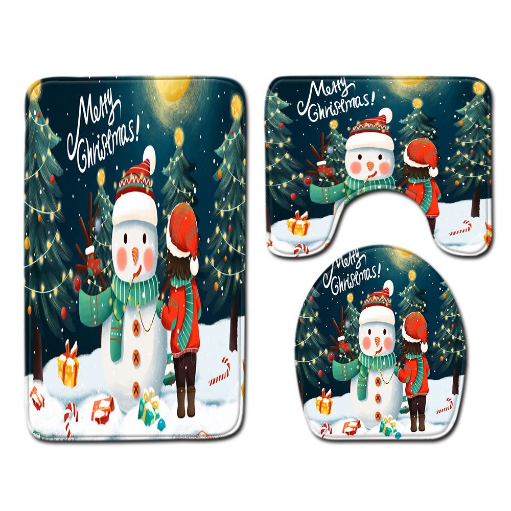 Christmas Toilet Three-Piece Floor Mat Bathroom Three-Piece Carpet Doormat