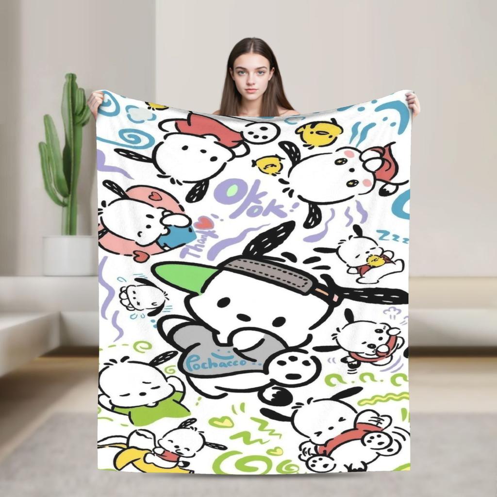 Pochacco Dog Pattern Blanket Cartoon  Plush Throw Blankets Airplane Travel Printed Soft Warm Bedsprea